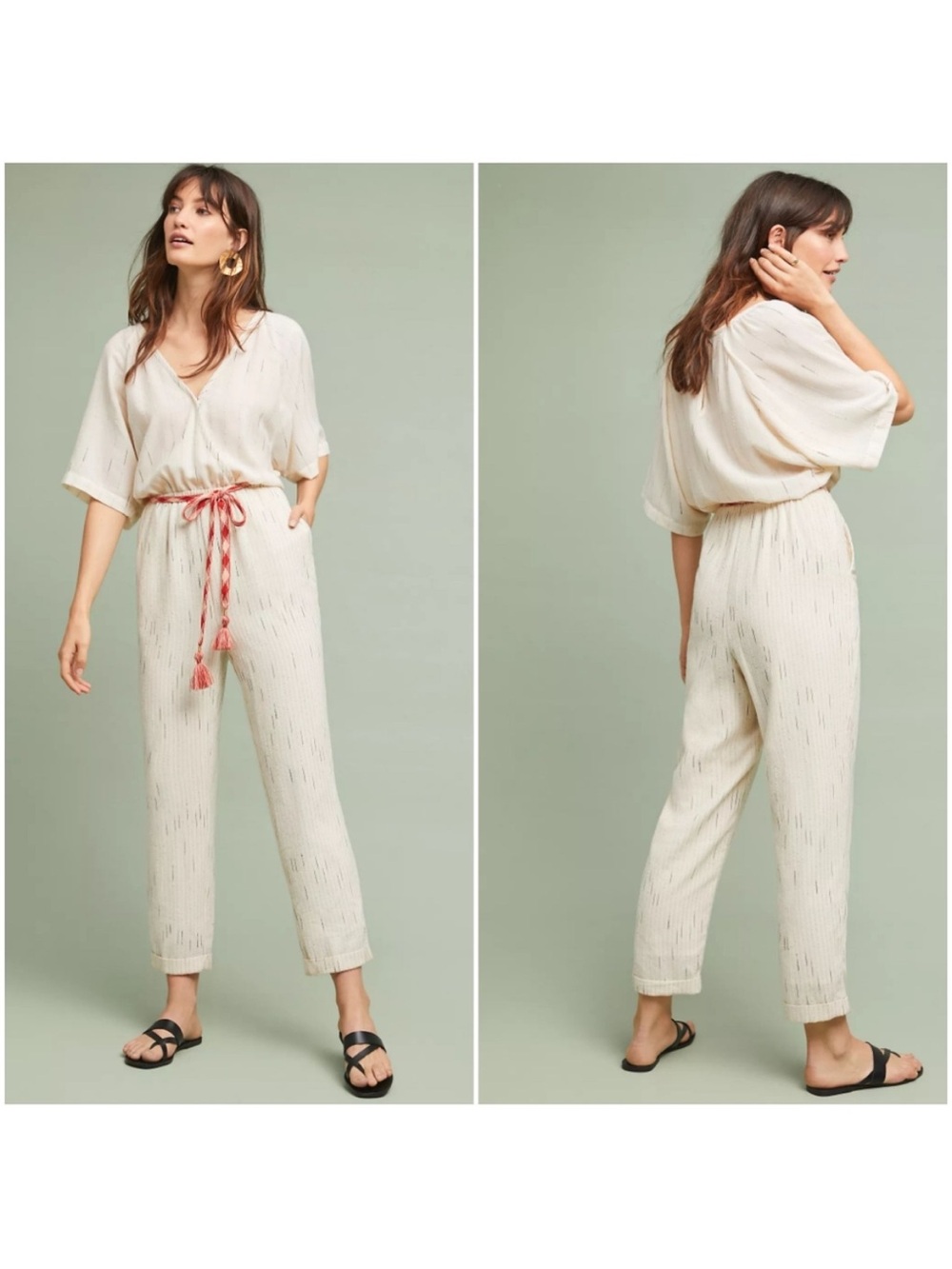 NWT Anthropologie Boho Lightweight Striped Belted Jumpsuit